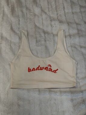 Badwood Beige Cropped Tank Top with Red Logo
